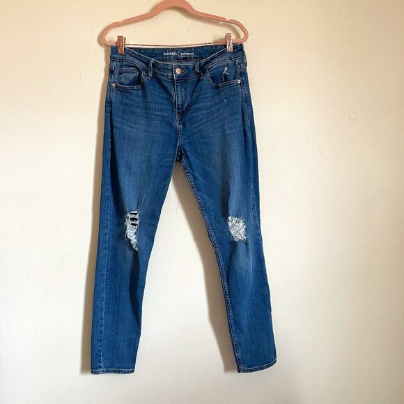 Old Navy | Medium Wash "Suzie" Distressed Mid-Rise Rockstar Jeans 12 - Picture 1 of 5
